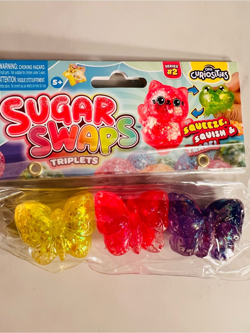 ORB Curiosities Sugar Swaps Triplets Butterfly Squishies - Yellow, Red, Purple